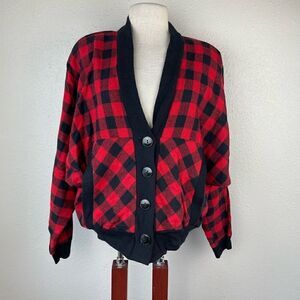 Vintage Buffalo Plaid Cardigan Sweater Top Size M EUC